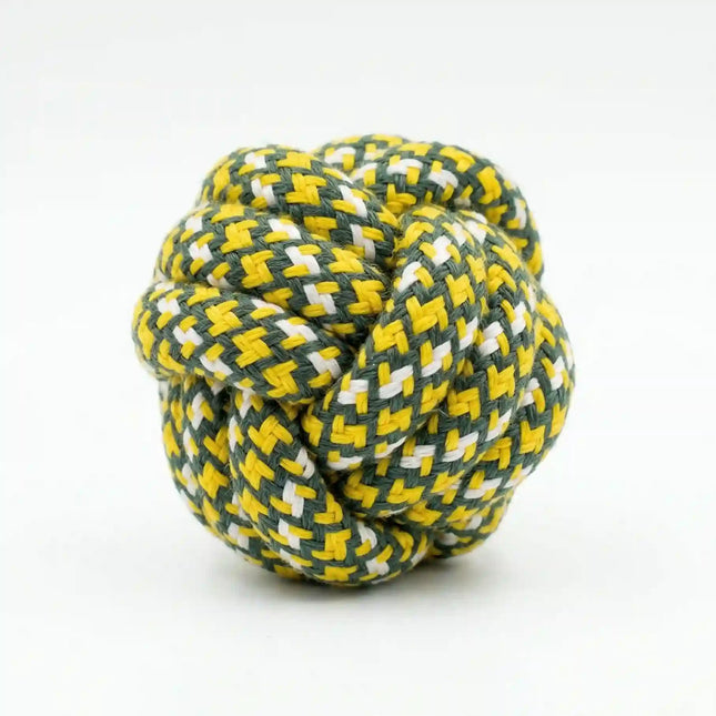 Rope Ball Dog Toy for Chew, Tug & Dental Play - Green, Yellow & White