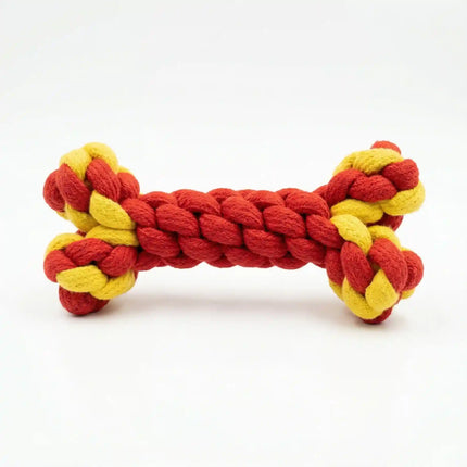 Rope Bone Dog Toy for Chew, Tug & Dental Play - Red & Yellow