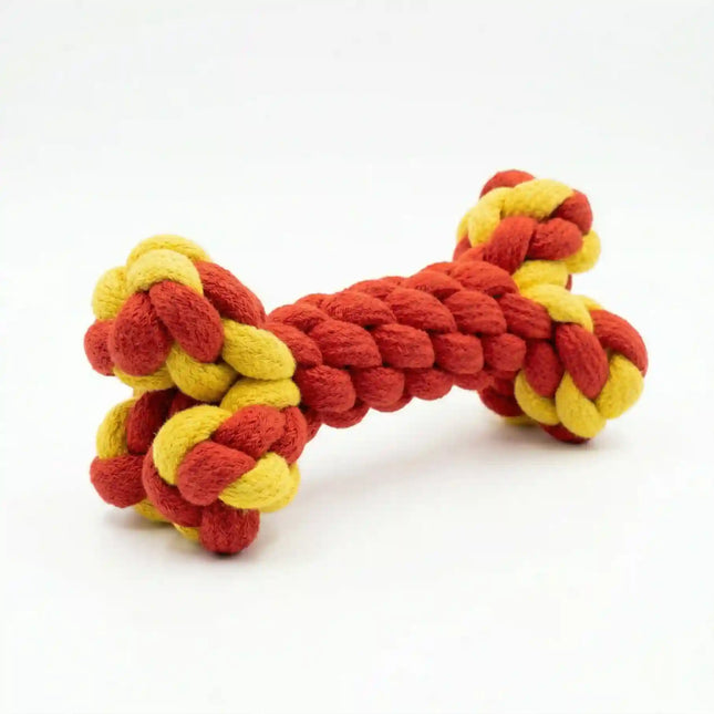 Rope Bone Dog Toy for Chew, Tug & Dental Play - Red & Yellow