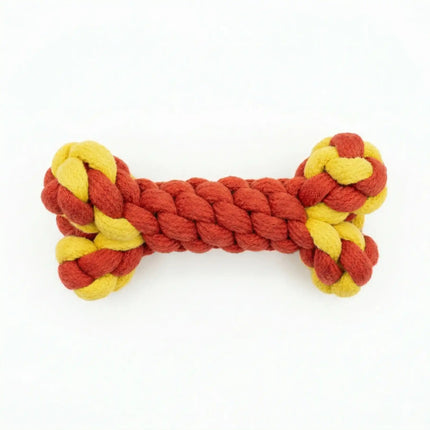 Rope Bone Dog Toy for Chew, Tug & Dental Play - Red & Yellow
