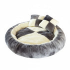 Round pet bed with pillows grey and cream for dogs and cats