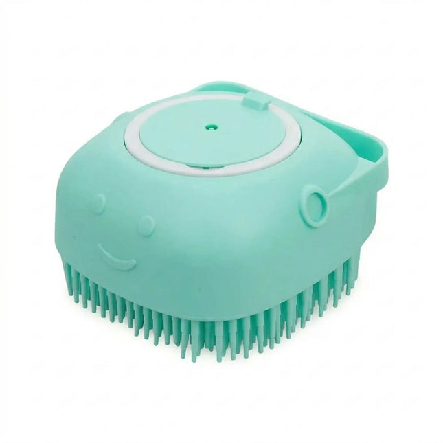 Silicone Pet Bath Brush with Shampoo Dispenser & Soft Massage Bristles - Green