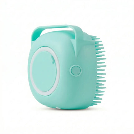 Silicone Pet Bath Brush with Shampoo Dispenser & Soft Massage Bristles - Green