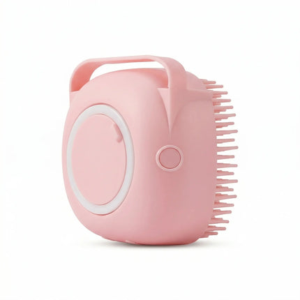 Silicone Pet Bath Brush with Shampoo Dispenser & Soft Massage Bristles - Pink