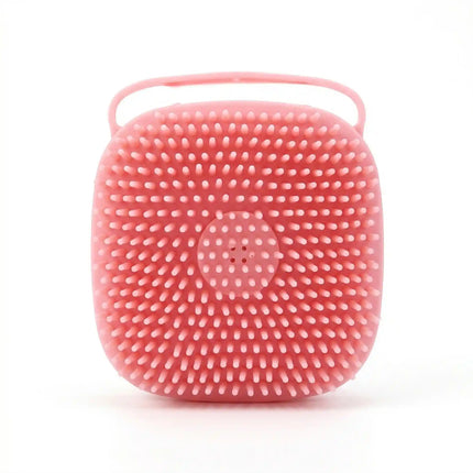 Silicone Pet Bath Brush with Shampoo Dispenser & Soft Massage Bristles - Pink