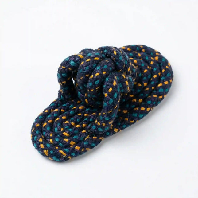 Rope Slipper Dog Toy for Chew, Tug & Dental Play - Dark Blue, Green & Yellow