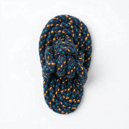 Rope Slipper Dog Toy for Chew, Tug & Dental Play - Dark Blue, Green & Yellow