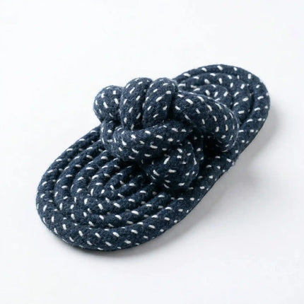 Rope Slipper Dog Toy for Chew, Tug & Dental Play - Dark Blue & White