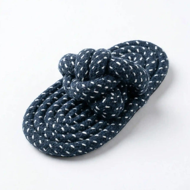 Rope Slipper Dog Toy for Chew, Tug & Dental Play - Dark Blue & White