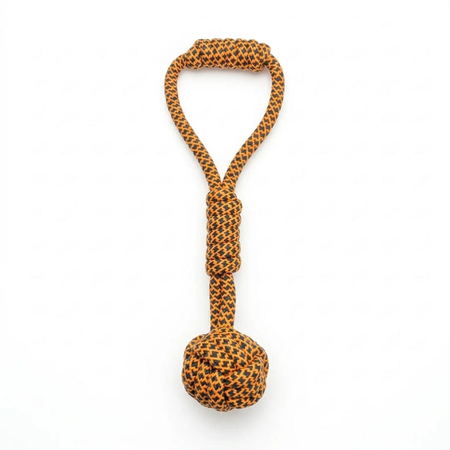 Rope Ball Dog Toy with Handle for Tug, Chew & Fetch Play - Brown & Black