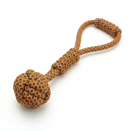 Rope Ball Dog Toy with Handle for Tug, Chew & Fetch Play - Brown & Black