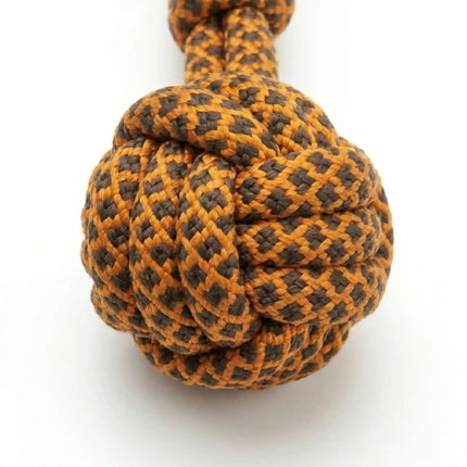 Rope Ball Dog Toy with Handle for Tug, Chew & Fetch Play - Brown & Black