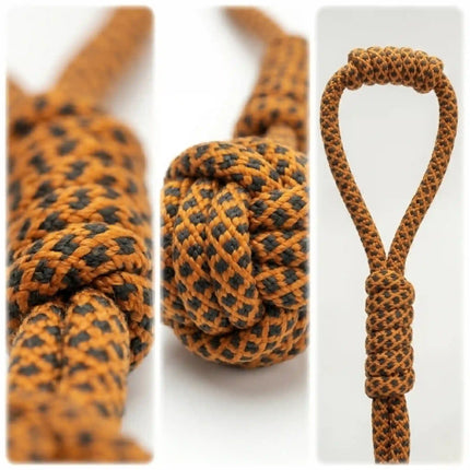Rope Ball Dog Toy with Handle for Tug, Chew & Fetch Play - Brown & Black