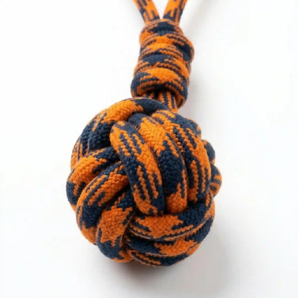Rope Ball Dog Toy with Handle for Tug, Chew & Fetch Play - Orange & Navy Blue