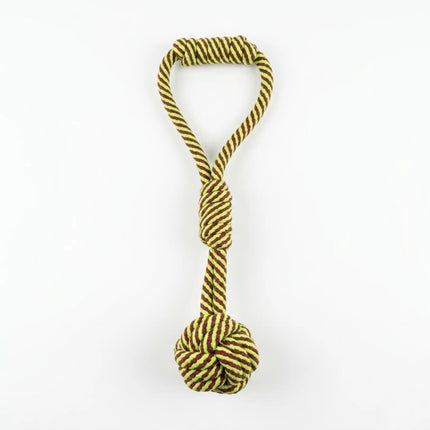 Rope Ball Dog Toy with Handle for Tug, Chew & Fetch Play - Green & Brown