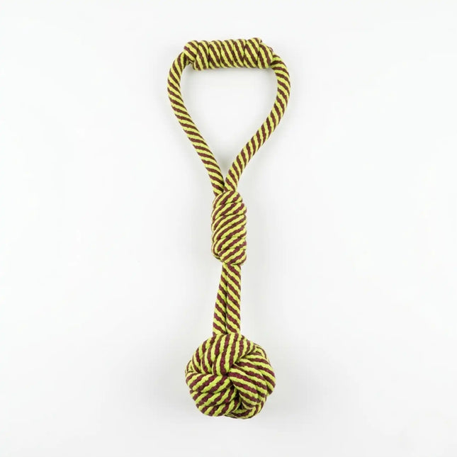 Rope Ball Dog Toy with Handle for Tug, Chew & Fetch Play - Green & Brown