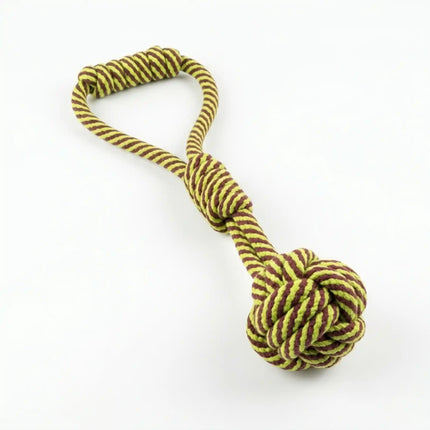 Rope Ball Dog Toy with Handle for Tug, Chew & Fetch Play - Green & Brown