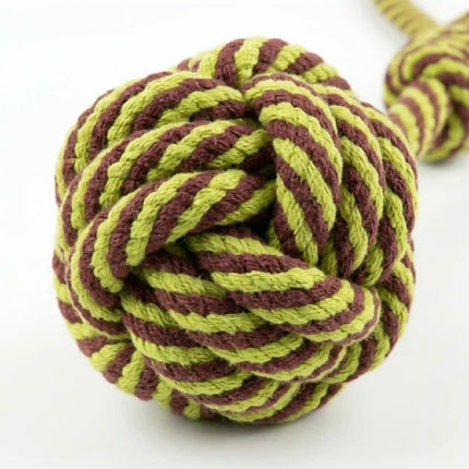 Rope Ball Dog Toy with Handle for Tug, Chew & Fetch Play - Green & Brown