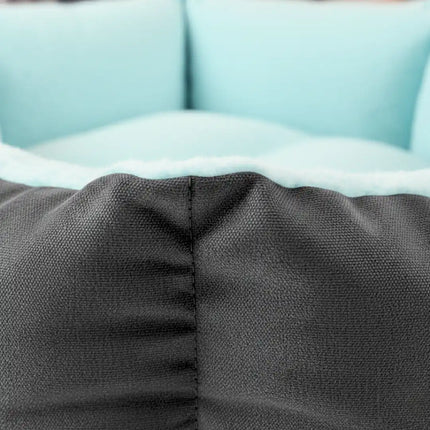 Cozy Round Pet Bed for Dogs & Cats – Black & Sky Blue | Soft, Plush & Comfortable