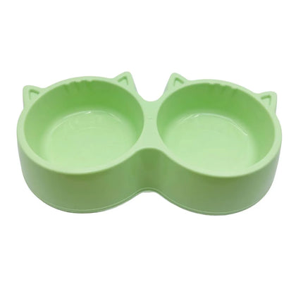Cat-Shaped Twin Feeding Bowl - Dual-Purpose Dinner Station - Green 