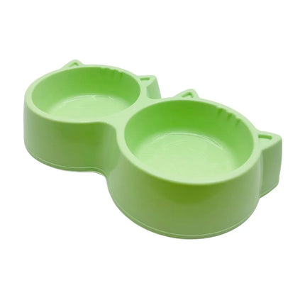 Cat-Shaped Twin Feeding Bowl - Dual-Purpose Dinner Station - Green 