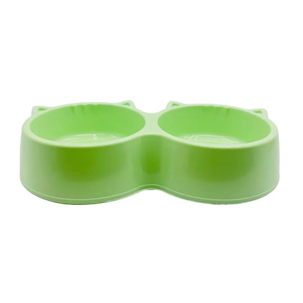 Cat-Shaped Twin Feeding Bowl - Dual-Purpose Dinner Station - Green 