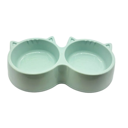 Cat-Shaped Twin Feeding Bowl - Dual-Purpose Dinner Station - Grey 