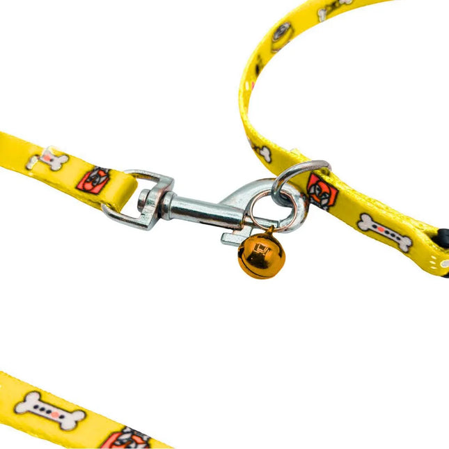 Cute printed nylon collar with bell and adjustable buckle for small pets