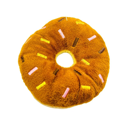 Donut Plush Dog Toy - Soft Squeak - Brown