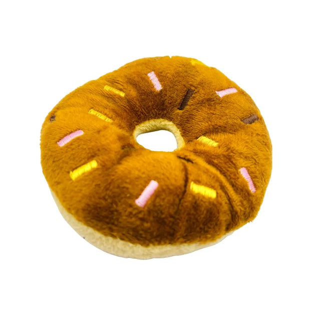 Donut Plush Dog Toy - Soft Squeak - Brown