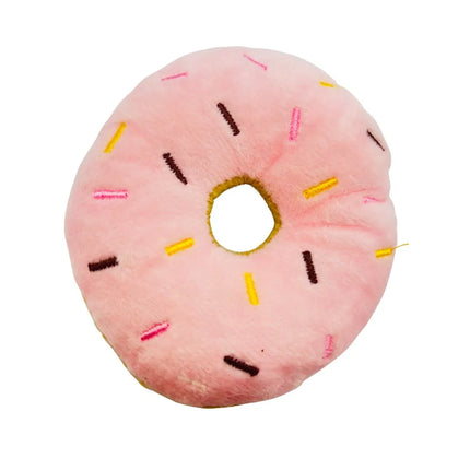 Donut Plush Dog Toy - Soft Squeak - Pink