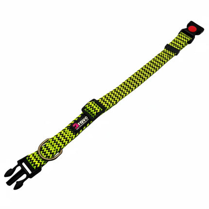 High-visibility neon zigzag dog collar – adjustable and strong