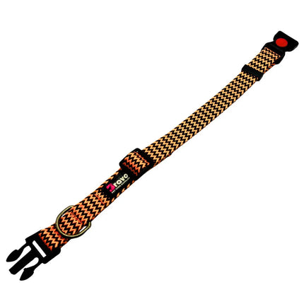 High-visibility orange zigzag dog collar – adjustable and strong