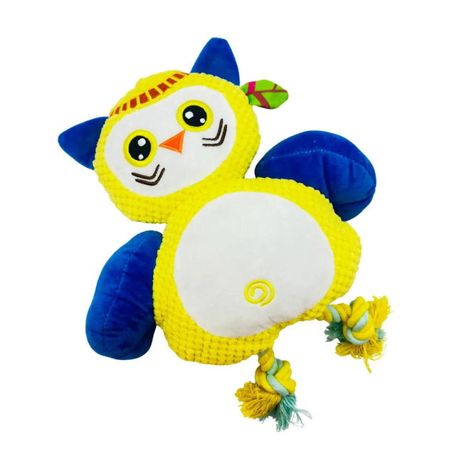Colorful Owl Soft Plush & Rope Dog Toy