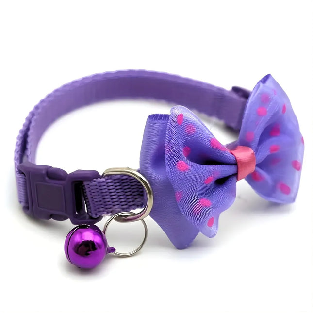 Fancy Purple Dotted Bow Tie Collar for Puppy and Cats