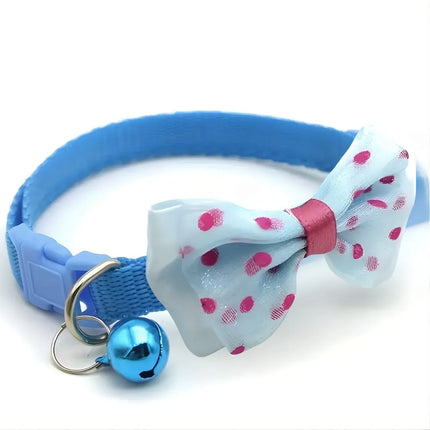 Fancy Sky Blue Dotted Bow Tie Collar Puppy and Cats
