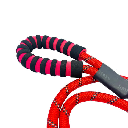 Reflective Red Rope Dog Leash with Comfort Handle