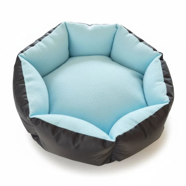 Cozy Round Bed Black & Sky Blue for Dogs and Cats