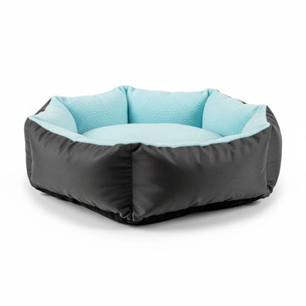 Sky blue plush inner lining of round dog and cat bed – soft and cozy