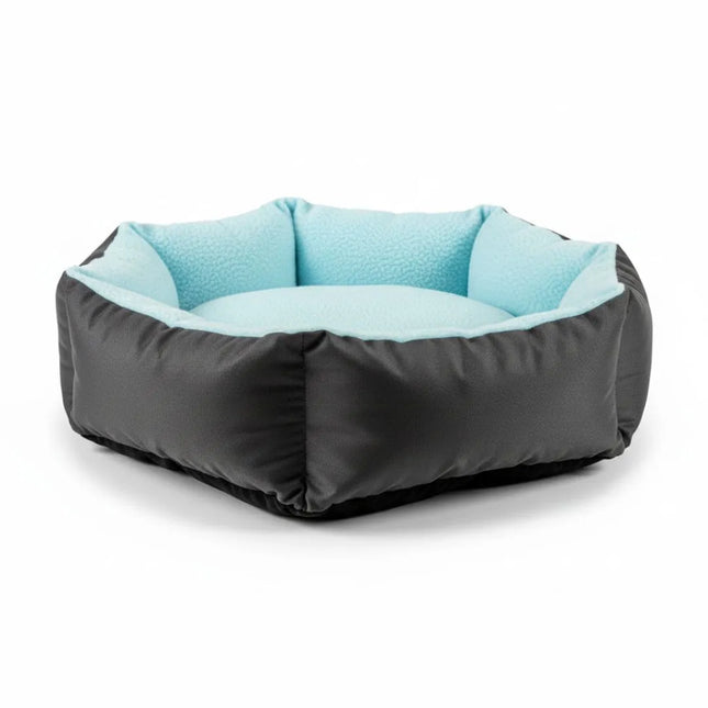 Cozy Round Bed Black & Sky Blue for Dogs and Cats