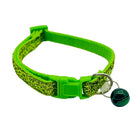 Shimmering light green adjustable cat and puppy collar with quick-release buckle and bell