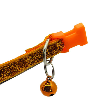 Adjustable shimmering orange collar with bell for kittens and puppies