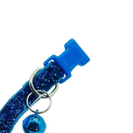 Adjustable shimmering sky blue collar with bell for kittens and puppies