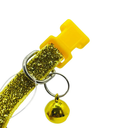 Adjustable shimmering yellow collar with bell for kittens and puppies