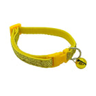 Shimmering yellow adjustable cat and puppy collar with quick-release buckle and bell