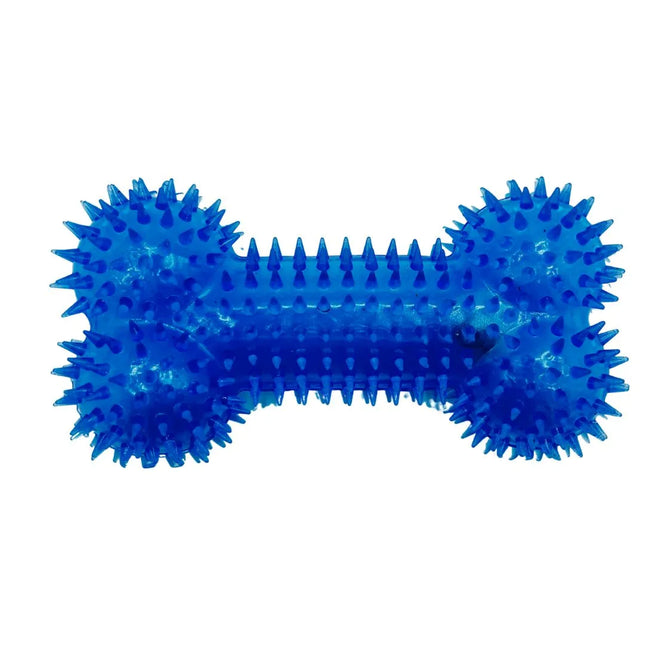 Flashing, Spiky Blue Squeaky Bone Dog Toy
