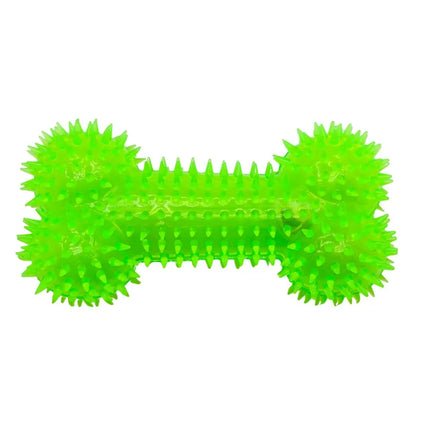 Flashing, Spiky Neon Green Squeaky Bone Dog Toy