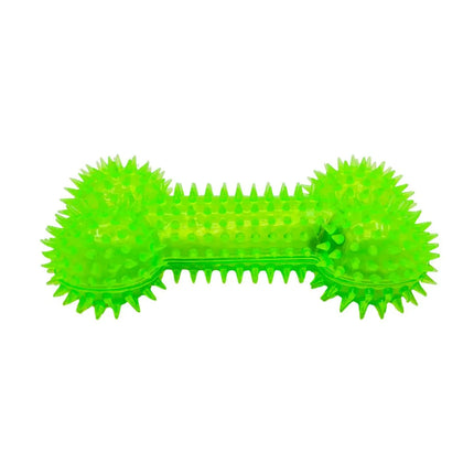 Flashing, Spiky Neon Green Squeaky Bone Dog Toy