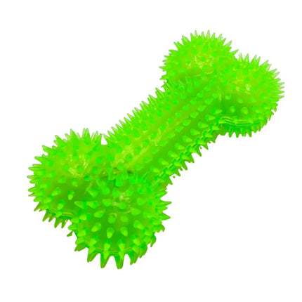 Flashing, Spiky Neon Green Squeaky Bone Dog Toy