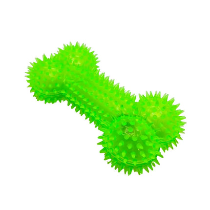 Flashing, Spiky Neon Green Squeaky Bone Dog Toy
